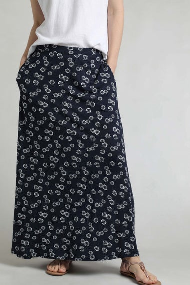 Weird Fish Navy Blue Medivet Printed Jersey Maxi Skirt