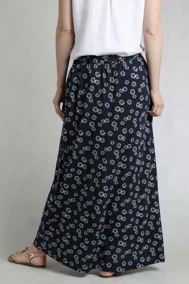 Weird Fish Navy Blue Medivet Printed Jersey Maxi Skirt