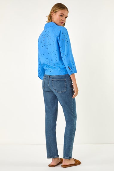 Roman Blue Broderie Tie Hem Shirt