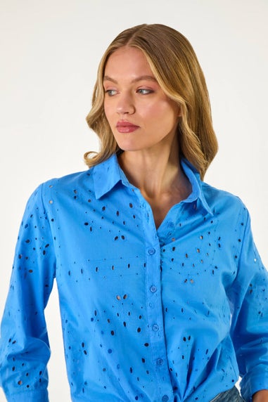 Roman Blue Broderie Tie Hem Shirt