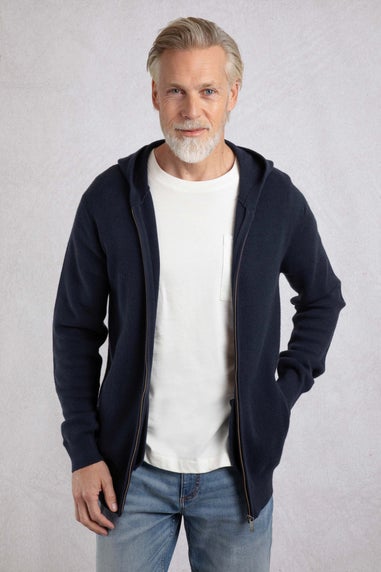 Weird Fish Navy Samuel Knitted Full Zip Hooded Jumper