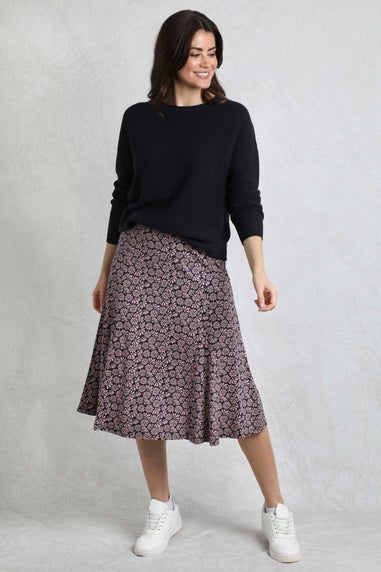 Weird Fish Tea Rose Romaro Printed Jersey Midi Skirt