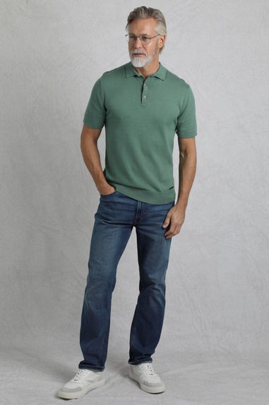 Weird Fish Grey/Blue Quentin Short Sleeve Knitted Polo Shirt