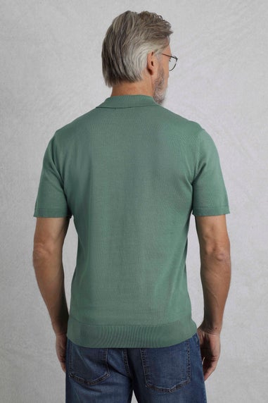 Weird Fish Grey/Blue Quentin Short Sleeve Knitted Polo Shirt