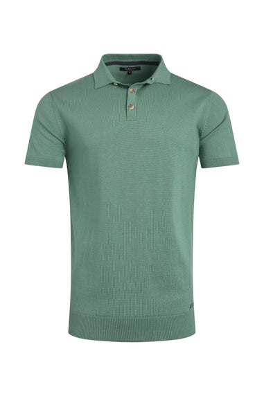 Weird Fish Grey/Blue Quentin Short Sleeve Knitted Polo Shirt