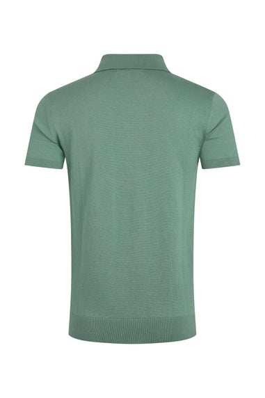Weird Fish Grey/Blue Quentin Short Sleeve Knitted Polo Shirt