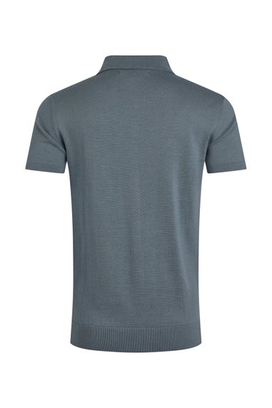 Weird Fish Grey/Blue Quentin Short Sleeve Knitted Polo Shirt