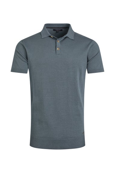 Weird Fish Grey/Blue Quentin Short Sleeve Knitted Polo Shirt