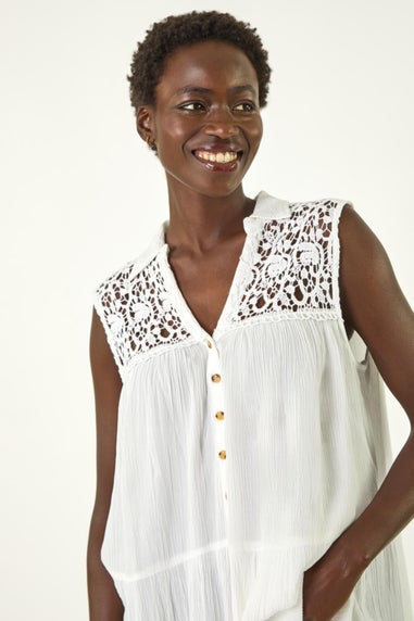 Roman Ivory Lace Yoke Tiered Panel Blouse