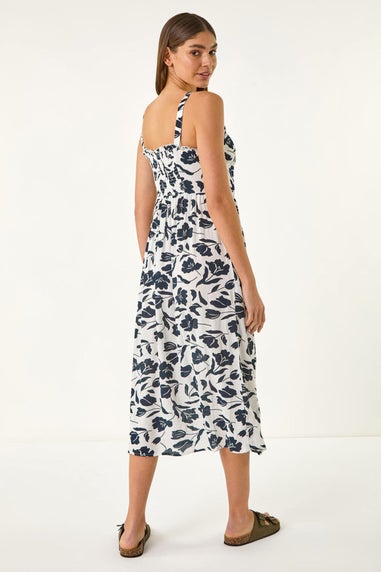Roman White Floral Print Midi Sundress