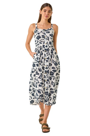 Roman White Floral Print Midi Sundress