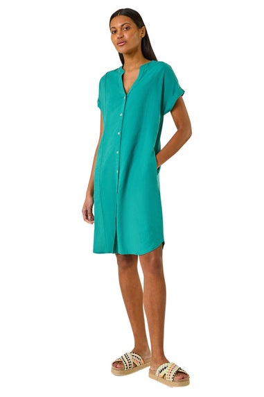 Roman Jade Green Linen Mix Shift Dress