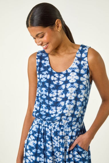 Roman Navy Geo Print Crinkle Pocket Playsuit