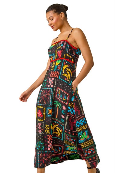 Roman Black Postcard Ric Rac Midi Dress