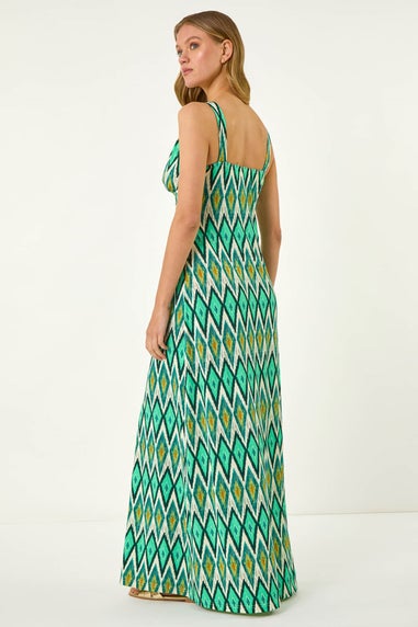 Roman Green Geometric V-Neck Maxi Dress