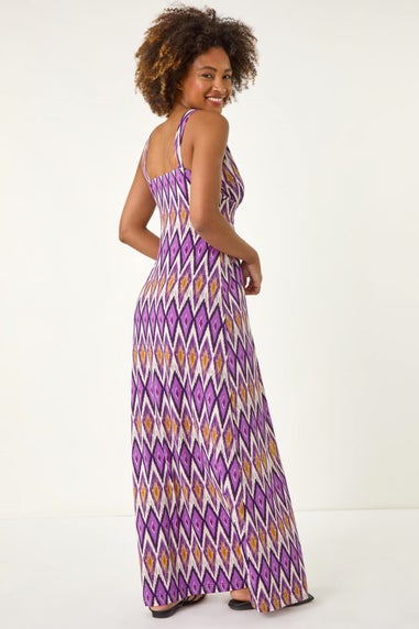 Roman Purple Geometric V-Neck Maxi Dress