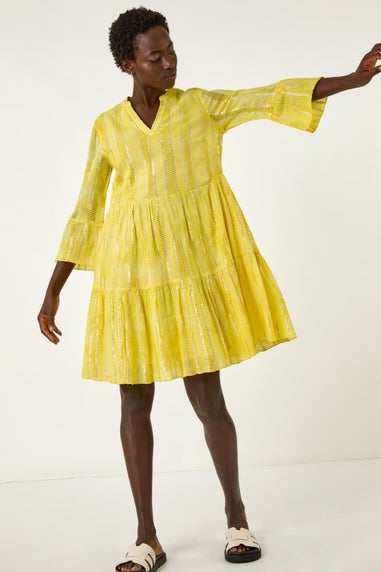 Roman Yellow Tie Dye Shimmer Smock Dress