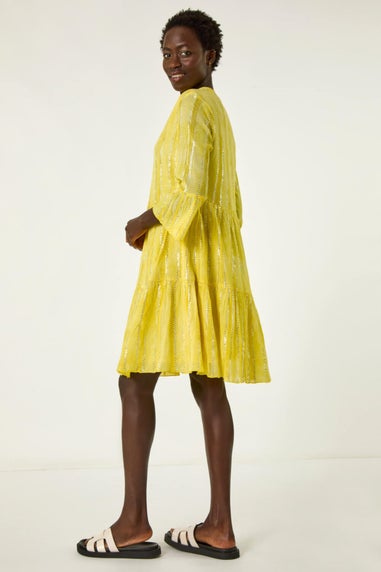 Roman Yellow Tie Dye Shimmer Smock Dress