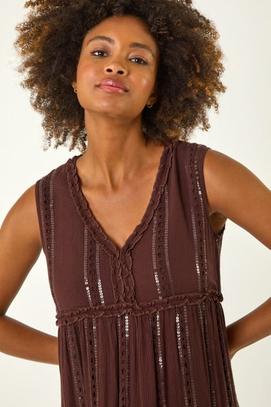 Roman Chocolate Sequin Tiered Maxi Dress