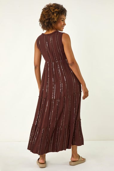 Roman Chocolate Sequin Tiered Maxi Dress