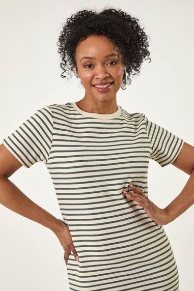 Roman Khaki Petite Stripe Knit Midi Dress