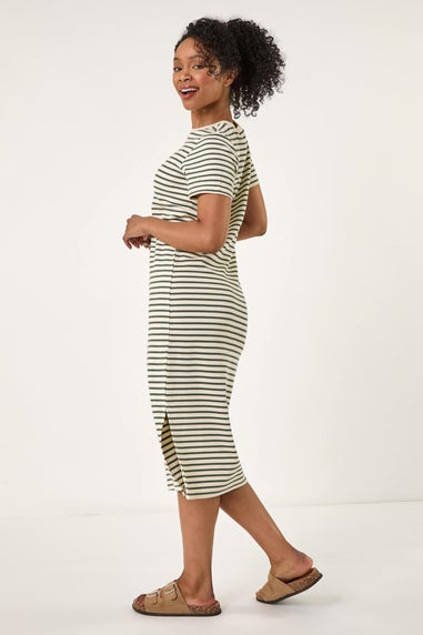 Roman Khaki Petite Stripe Knit Midi Dress