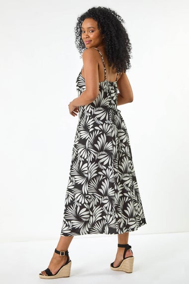 Roman Black Petite Print Button Midi Dress