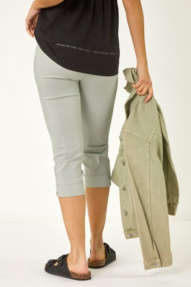 Roman Khaki Striped Cropped Stretch Trouser