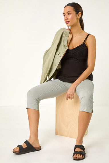 Roman Khaki Striped Cropped Stretch Trouser