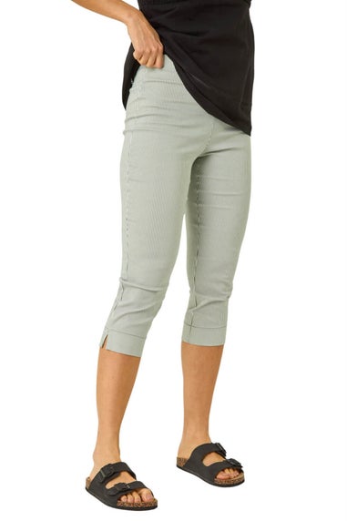 Roman Khaki Striped Cropped Stretch Trouser