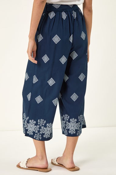 Roman Navy Border Print Belted Trouser