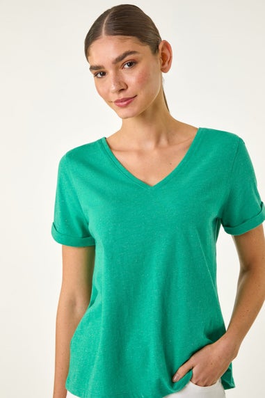 Roman Green Shimmer V-Neck Top