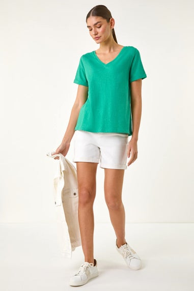 Roman Green Shimmer V-Neck Top