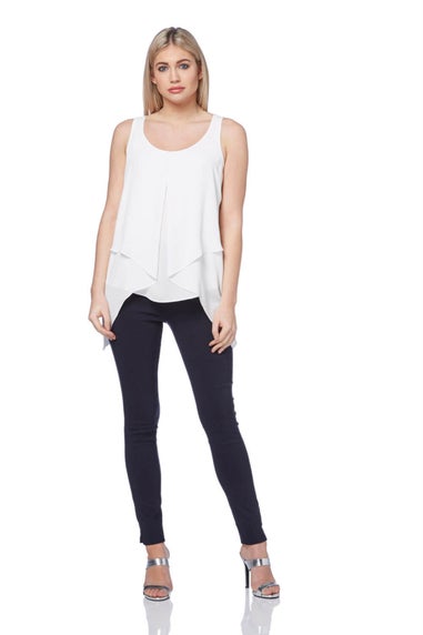 Roman Ivory Asymmetric Sleeveless Vest Top