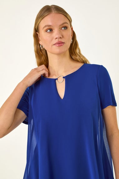 Roman Royal Blue Ring Front Chiffon Overlay Top