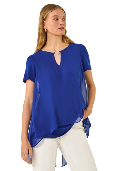 Roman Royal Blue Ring Front Chiffon Overlay Top