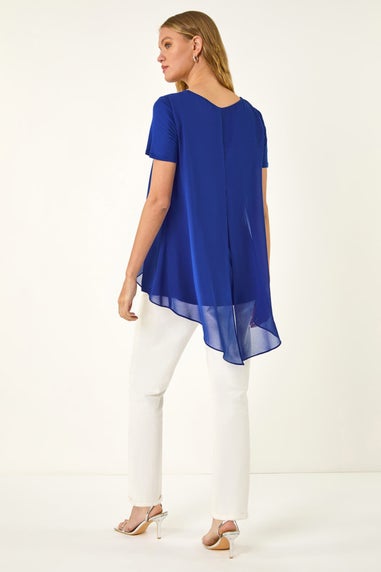 Roman Royal Blue Ring Front Chiffon Overlay Top