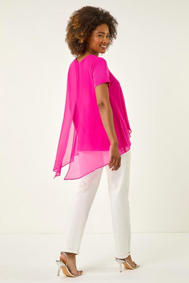 Roman Cerise Ring Front Chiffon Overlay Top