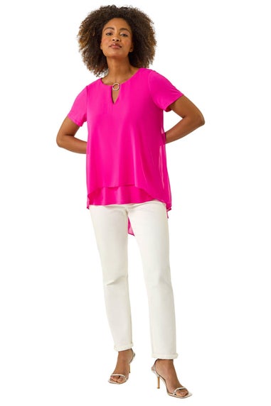 Roman Cerise Ring Front Chiffon Overlay Top