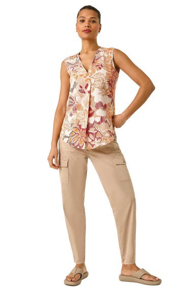 Roman Orange Floral Print V-Neck Vest Top