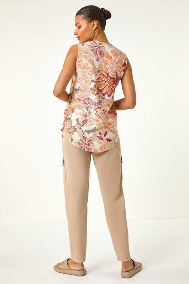 Roman Orange Floral Print V-Neck Vest Top