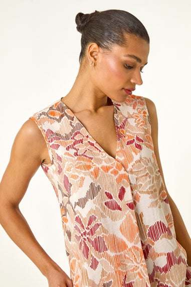 Roman Orange Floral Print V-Neck Vest Top