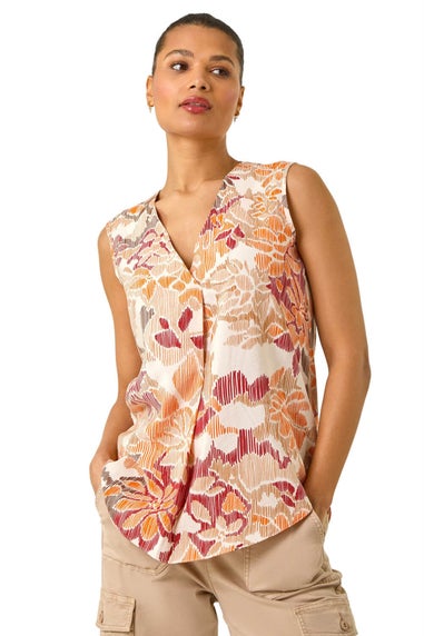 Roman Orange Floral Print V-Neck Vest Top