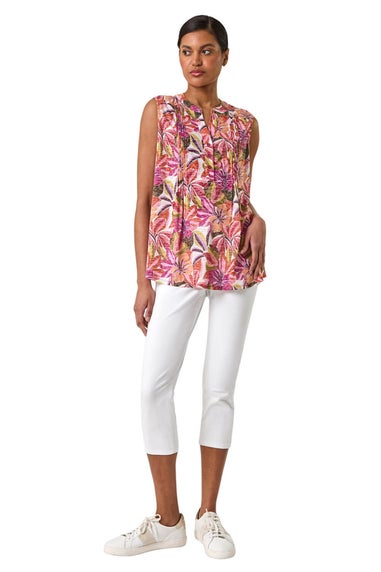 Roman Pink Floral Burnout Pintuck Shirt
