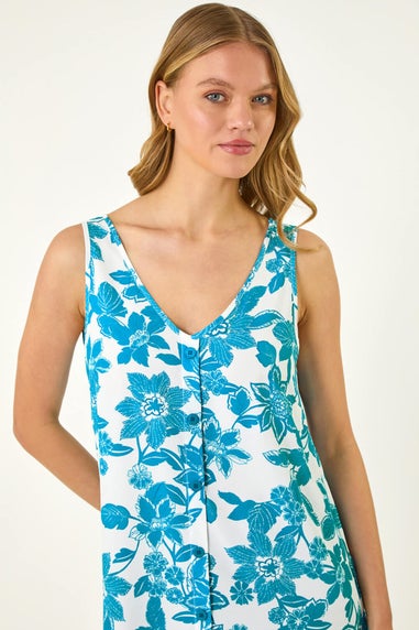Roman Turquoise Floral Button Cami Top