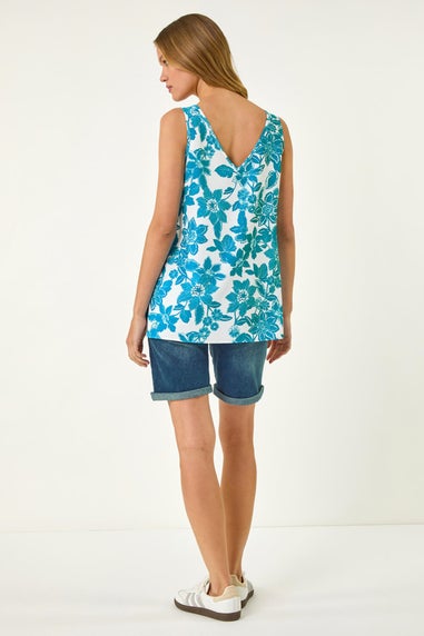 Roman Turquoise Floral Button Cami Top