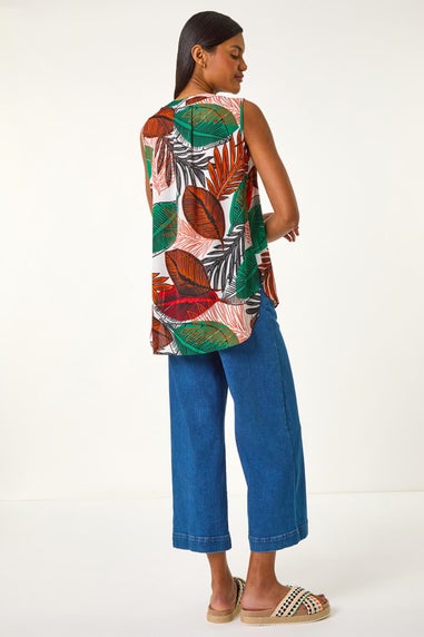 Roman Orange Leaf Print Pleated Vest Top