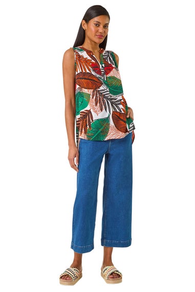 Roman Orange Leaf Print Pleated Vest Top