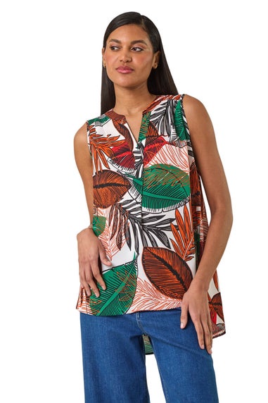 Roman Orange Leaf Print Pleated Vest Top