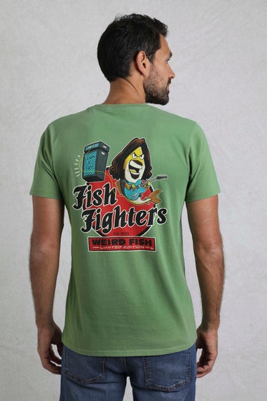 Weird Fish Artichoke Green Fish Fighters Back Print Artist T-Shirt
